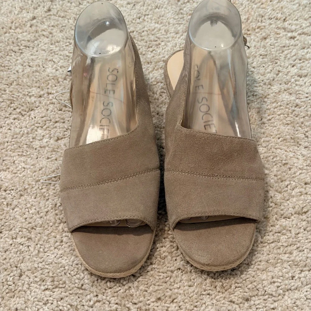 Sole Society Dolven Taupe Suede‎ Espadrille Slingback Sandals Womens 8.5
